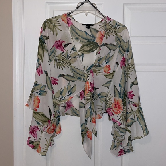 Multi color floral tie top - Picture 2 of 3